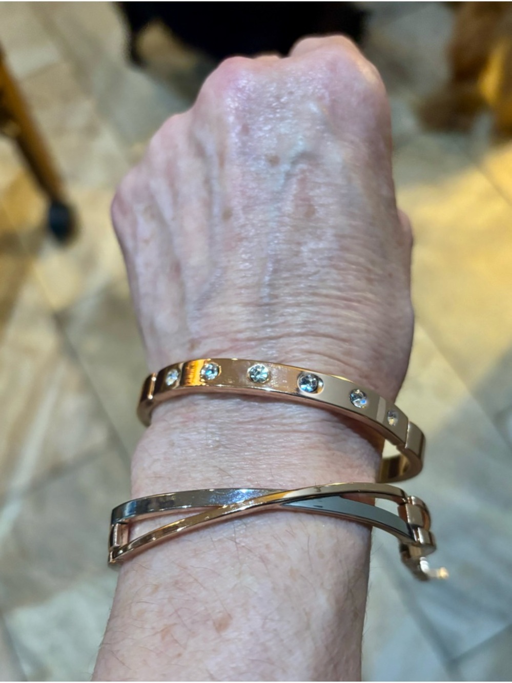 Rose Gold Crystal Accent Cuff Bracelet Set - Women Jewelry